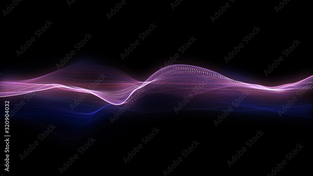 Poster bright wavy background. glowing dots and lines. neon light. wave element for design. smooth particle