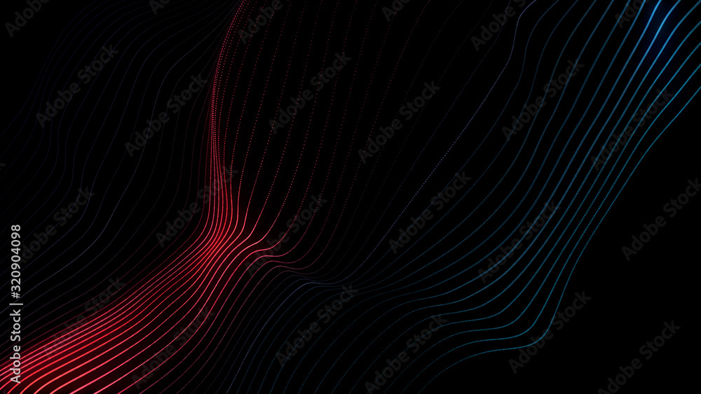 Poster bright wavy background. glowing dots and lines. neon light. wave element for design. smooth particle