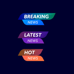 News headline template set. Vector liquid style illustration. Stamps with abstract shape background and copy space isolated on black. Design element for web media, article, tv.