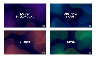 Background for banner set. Vector liquid modern illustration. Color fluid wave with copy space collection. Design for banner, poster. 16:9 Ratio