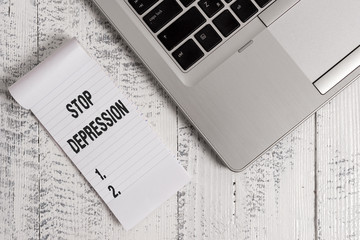 Handwriting text writing Stop Depression. Conceptual photo end the feelings of severe despondency...