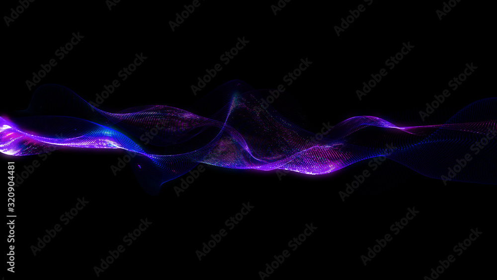 Poster bright wavy background. glowing dots and lines. neon light. wave element for design. smooth particle