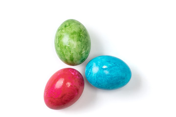 Different easter eggs on white background
