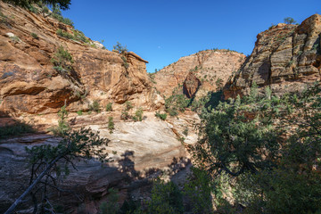Fototapeta na wymiar hiking the canyon overlook trail in zion national park, utah, usa