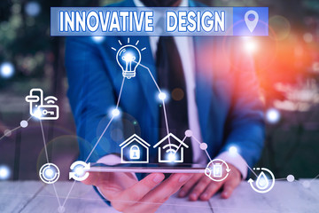 Conceptual hand writing showing Innovative Design. Concept meaning application of better solutions...