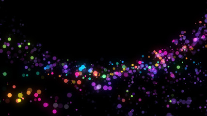 Bright violet bokeh lights abstract background. Flying purple particles or dust. Vivid lightning. Merry christmas design. Blurred light dots.