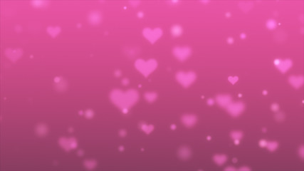 Pink hearts bokeh particles. Magical shimmering light. Valentines day template. Isolated on black background