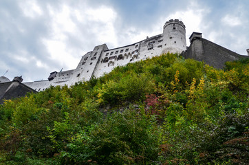 Fototapeta na wymiar Festung Hohensalzburg Fortress in Salzburg in Austria - medieval castle at cliff under the old town.