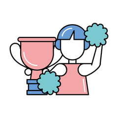 beautiful cheerleader with trophy cup