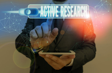 Word writing text Active Research. Business photo showcasing Simultaneous process of taking action...