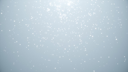 Bright white bokeh lights abstract background. Flying silver particles or dust. Vivid lightning. Merry christmas design. Blurred light dots.