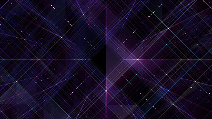 Abstract background. Futuristic technology. Neon lines. Square pattern. Geometric shapes. Blue and violet color.