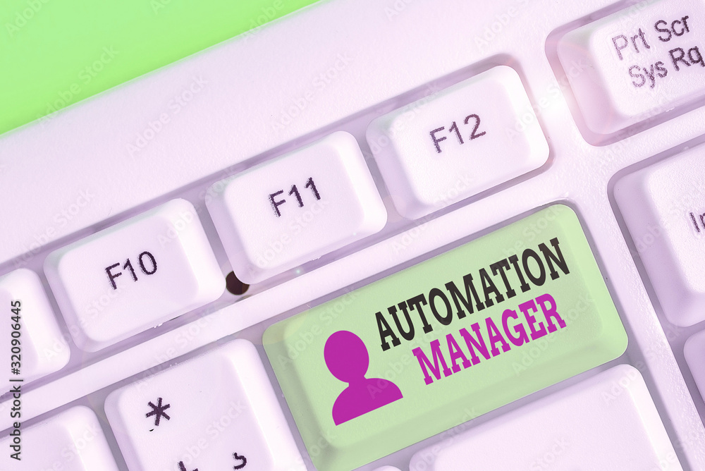 Poster conceptual hand writing showing automation manager. concept meaning eliminate repetiative tasks acro