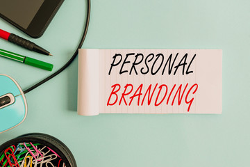 Conceptual hand writing showing Personal Branding. Concept meaning process of creating a...