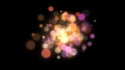 Bright gold bokeh lights abstract background. Flying golden particles or dust. Vivid lightning. Merry christmas design. Blurred light dots. Can use as cover, banner, postcard, flyer.