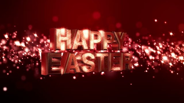 Video animation of a bokeh background in red with the message Happy Easter in gold