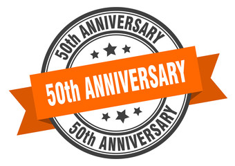 50th anniversary label. 50th anniversaryround band sign. 50th anniversary stamp