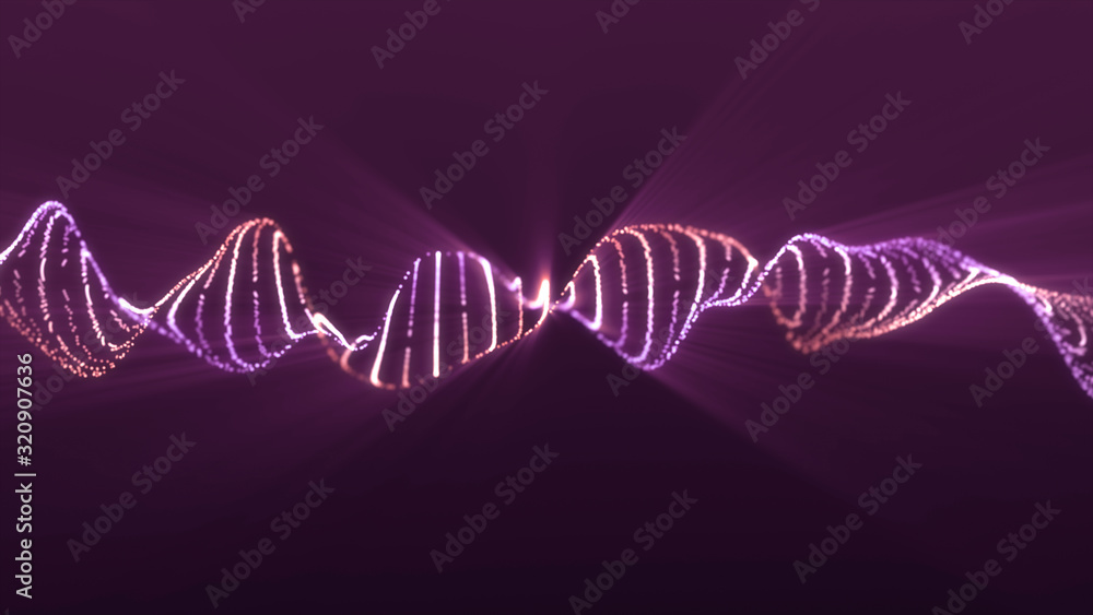 Poster bright wavy background. glowing dots and lines. neon light. wave element for design. smooth particle