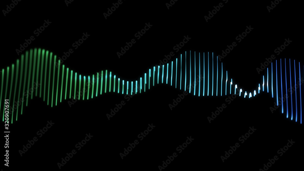 Poster bright wavy background. glowing dots and lines. neon light. wave element for design. smooth particle