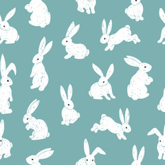 Seamless Easter pattern with hand drawn bunny