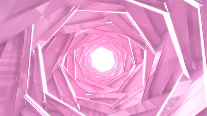 Geometric abstract background. Modern wallpaper. Pink tunnel with white spotlight.