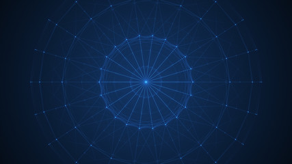 Abstract cg polygonal neon blue surface. Geometric poly light triangles background. Chain lines