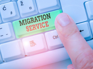 Conceptual hand writing showing Migration Service. Concept meaning moving of company data to a...