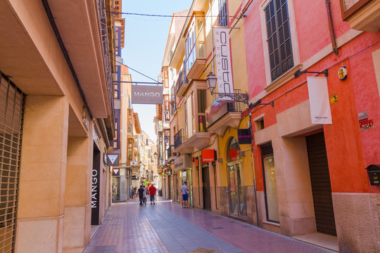 PALMA DE MALLORCA, BALEARIC ISLANDS, SPAIN – May 29, 2016: Palma Mallorca famous Carrer de Jaume II street in the city’s historical center.