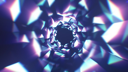 Geometric abstract background. Modern wallpaper. Crystal tunnel. Blue and violet color.