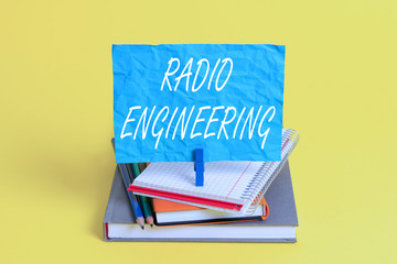 Word writing text Radio Engineering. Business photo showcasing Concerned with the operation and...