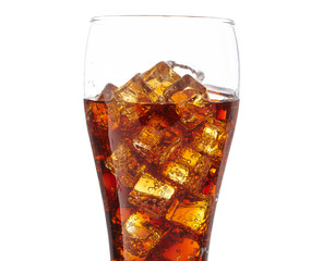 cola with ice cubes isolated