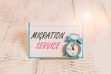 Word writing text Migration Service. Business photo showcasing moving of company data to a cloud...