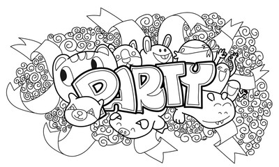 doodle party set. Vector illustration of Celebration party carnival festive icons set. Hand drawn, Sketch icons for invitation,  poster