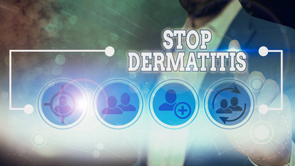 Word writing text Stop Dermatitis. Business photo showcasing Put an end in irritation caused by touching something