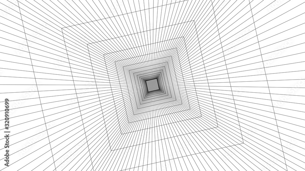 Poster wireframe abstract tunnel. 3d vector wormhole with a mesh structure. vortex. vector perspective grid