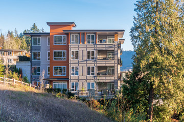 Fragment of an apartment building with nice landscape.