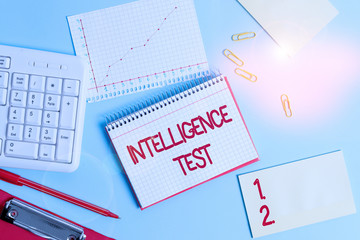 Word writing text Intelligence Test. Business photo showcasing test designed to measure the ability...