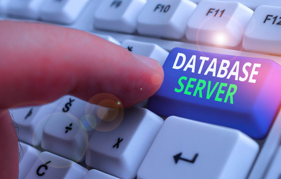 Writing note showing Database Server. Business concept for uses a database application that provides database services