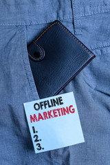 Handwriting text Offline Marketing. Conceptual photo Advertising strategy published outside of the...