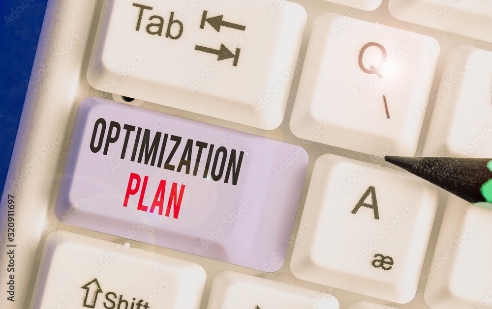 Aufkleber word writing text optimization plan. business photo showcasing finding an alternative with the most 
