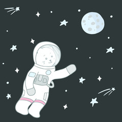 Cat in space. Cat astronaut and the Moon. Vector illustration for posters, cards, t-shirts.