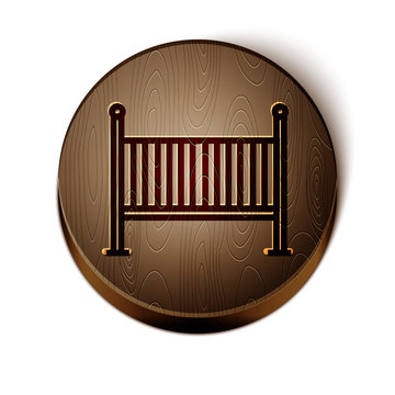 recommend clip art: Brown line Baby crib cradle bed icon isolated on white background. Wooden circle button. Vector Illustration