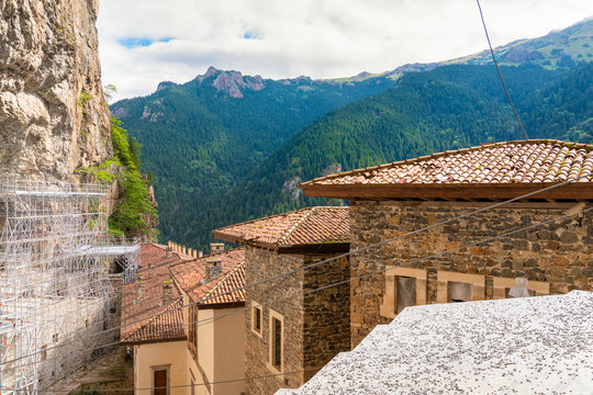 Sumela Monastery, Greek Orthodox Monastery of Sumela was founded in the 4th century. Sumela Monastery under construction, renovation.