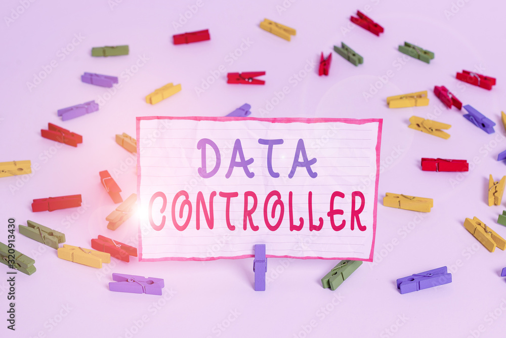 Aufkleber conceptual hand writing showing data controller. concept meaning demonstrating who determines the pu