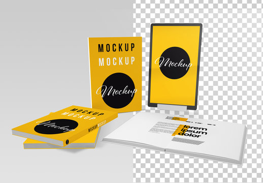 Books And Tablet Mockup