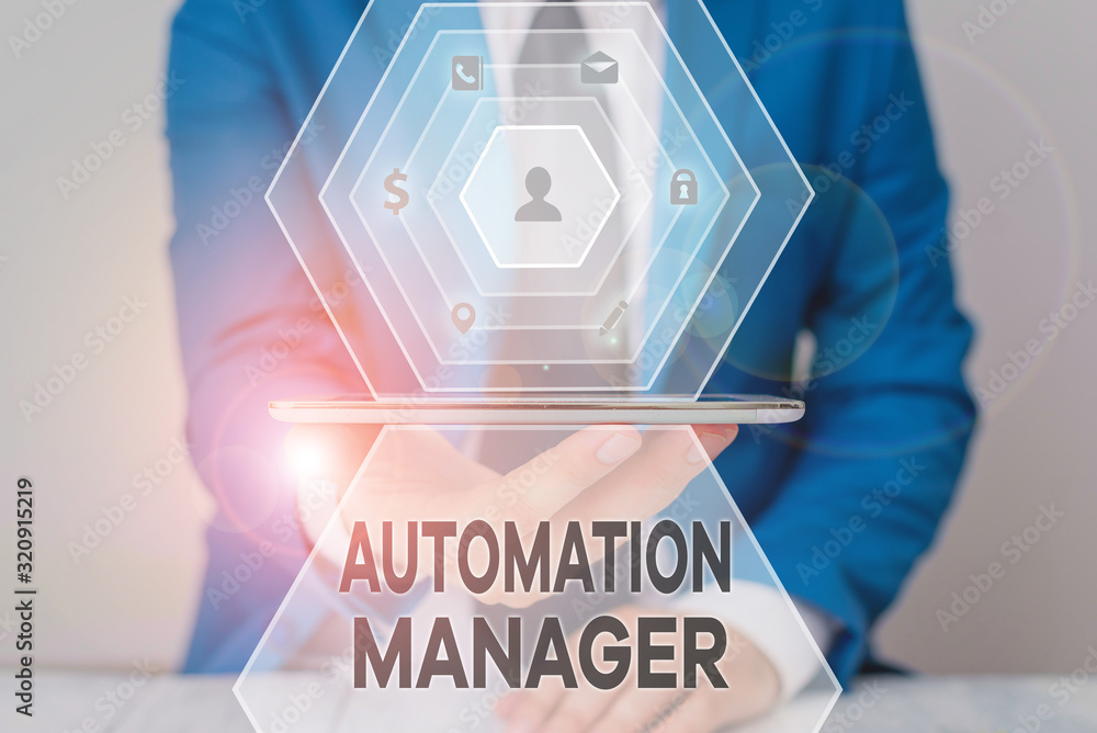 Poster handwriting text automation manager. conceptual photo eliminate repetiative tasks across your custom