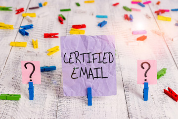 Word writing text Certified Email. Business photo showcasing email whose sending is certified by a...