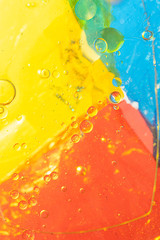 gotas de aceite en agua con fondo de color azul ,rojo , amarillo