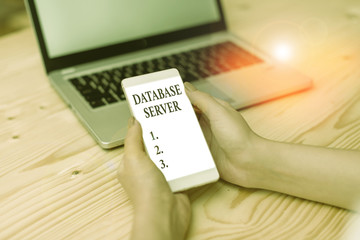 Word writing text Database Server. Business photo showcasing uses a database application that...