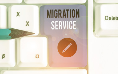 Text sign showing Migration Service. Business photo text moving of company data to a cloud service...